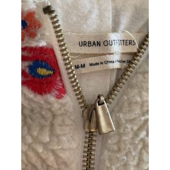Urban Outfitter Sherpa Jacket Medium Nature Flower Hood Ribbed Waistband Zipper - Picture 15 of 15
